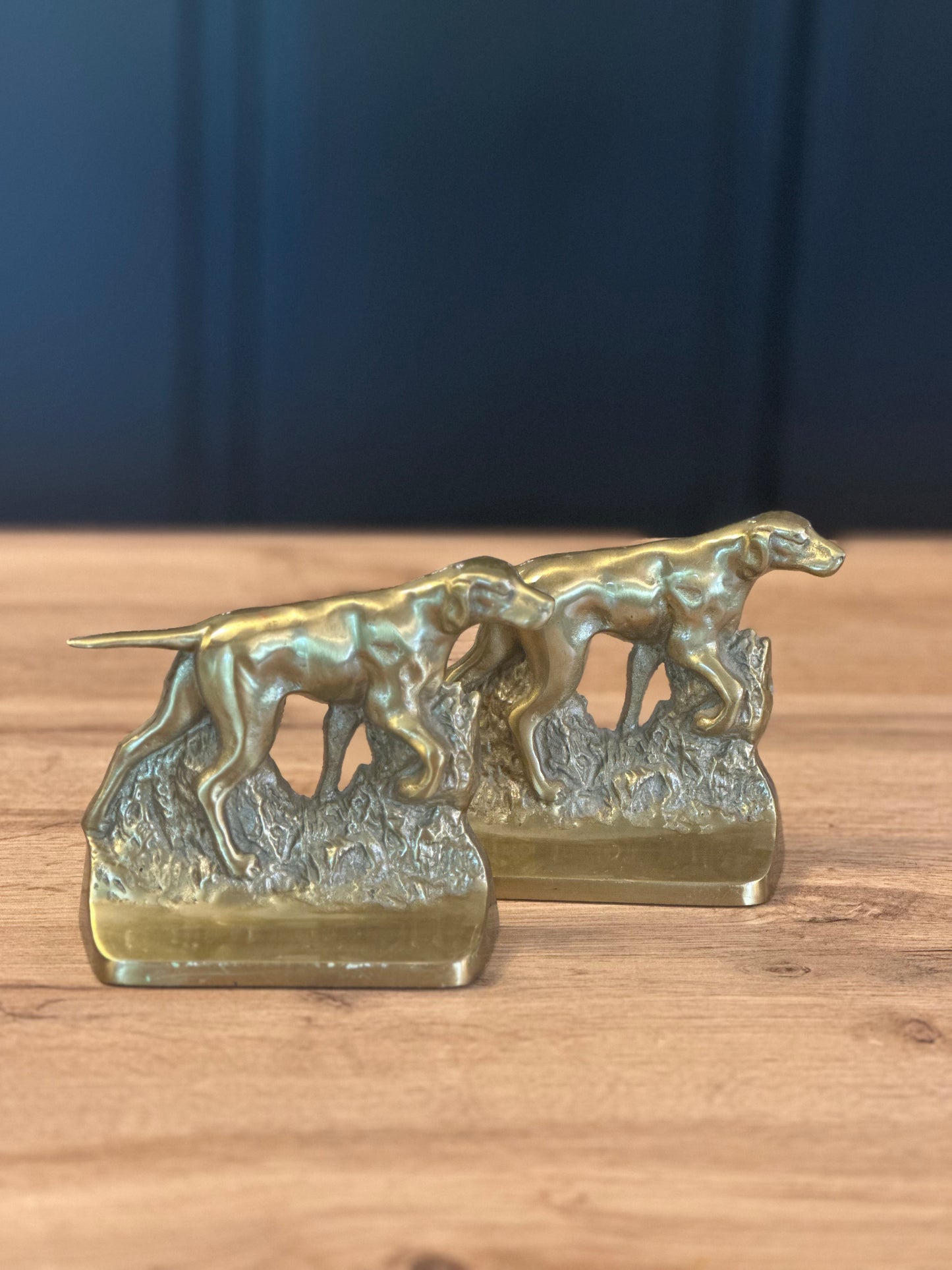 Vintage Heavy Brass Pointer Bird Dog Bookends