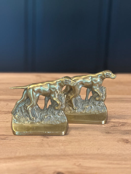 Vintage Heavy Brass Pointer Bird Dog Bookends