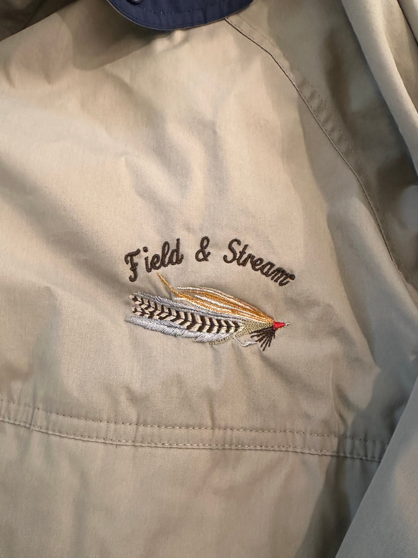 Vintage Field & Stream Windbreaker (M) Fine Tackle Graphic Inside - Gray