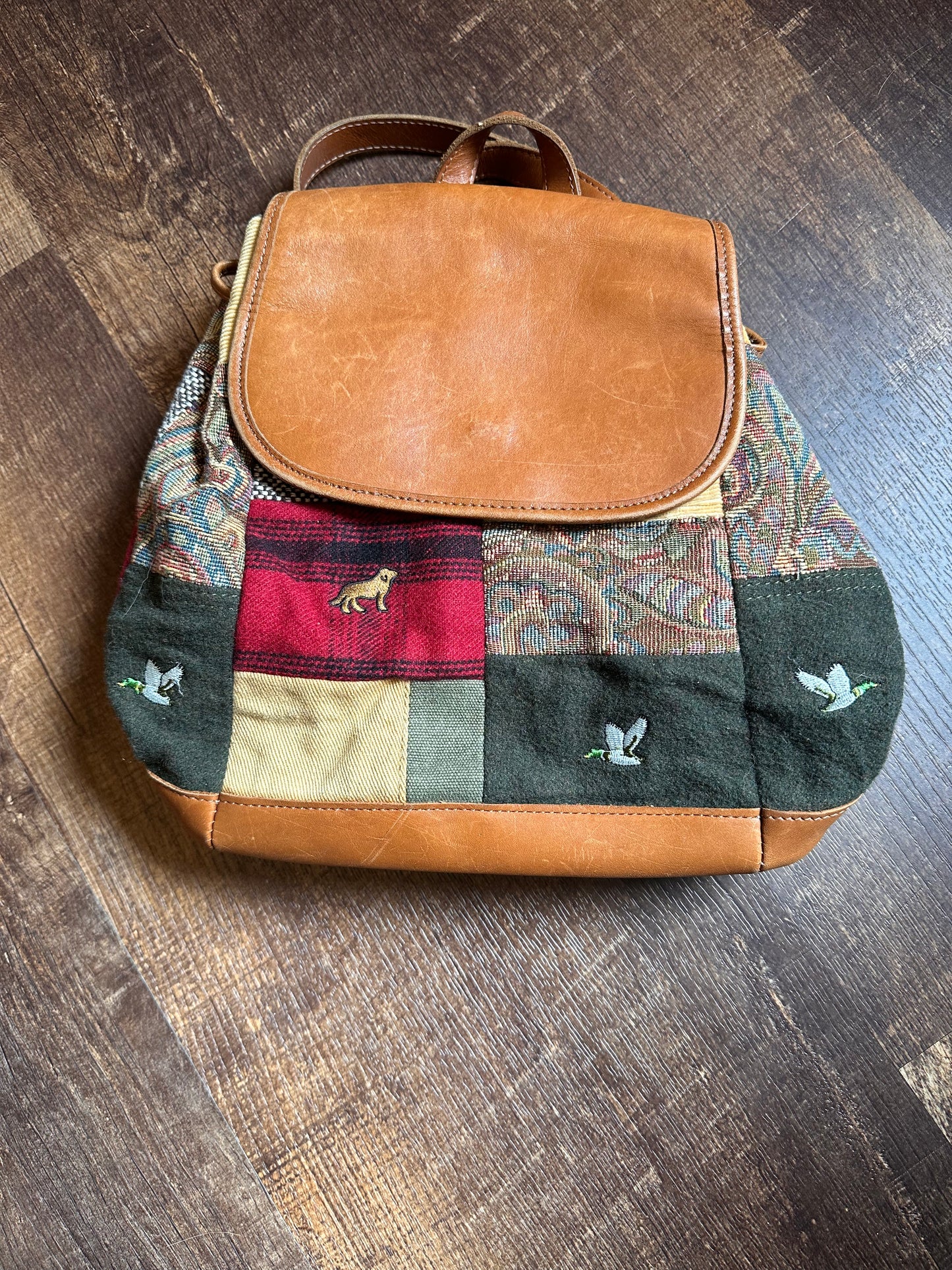 Vintage L.L. Bean Patchwork Mini Backpack - Embroidered Ducks, Dogs, Moose Motif