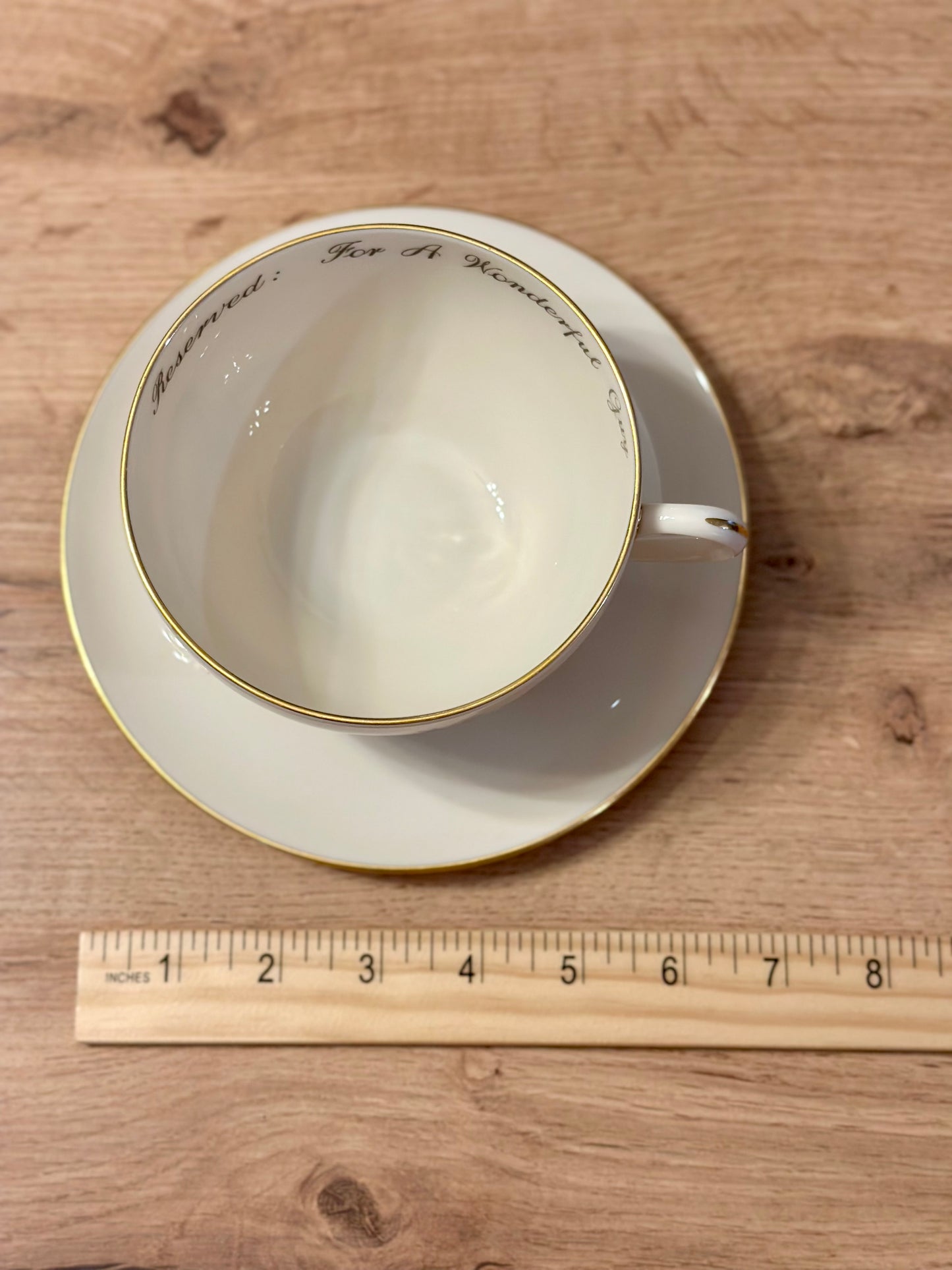 VTG Lenox “Reserved: For a Very Wonderful Guy” Tea / Coffee / Soup Cup and Saucer - Ivory