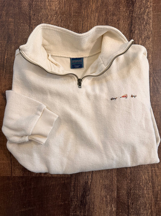 Vintage Harborside Graphics 1/4 Zip (L) Embroidered Flies - Cream White