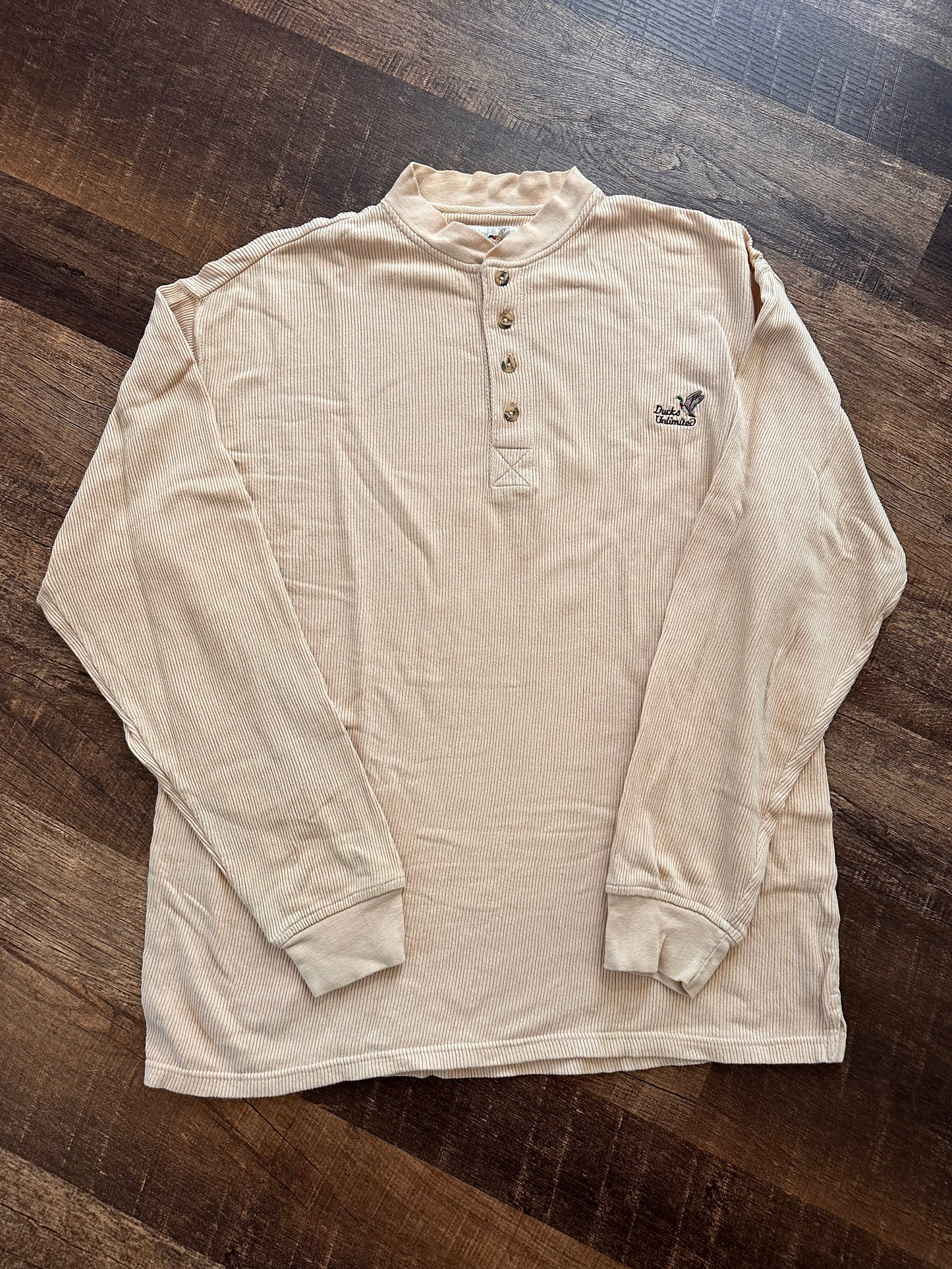 Vintage Ducks Unlimited Peach Ribbed Cotton Henley (L)