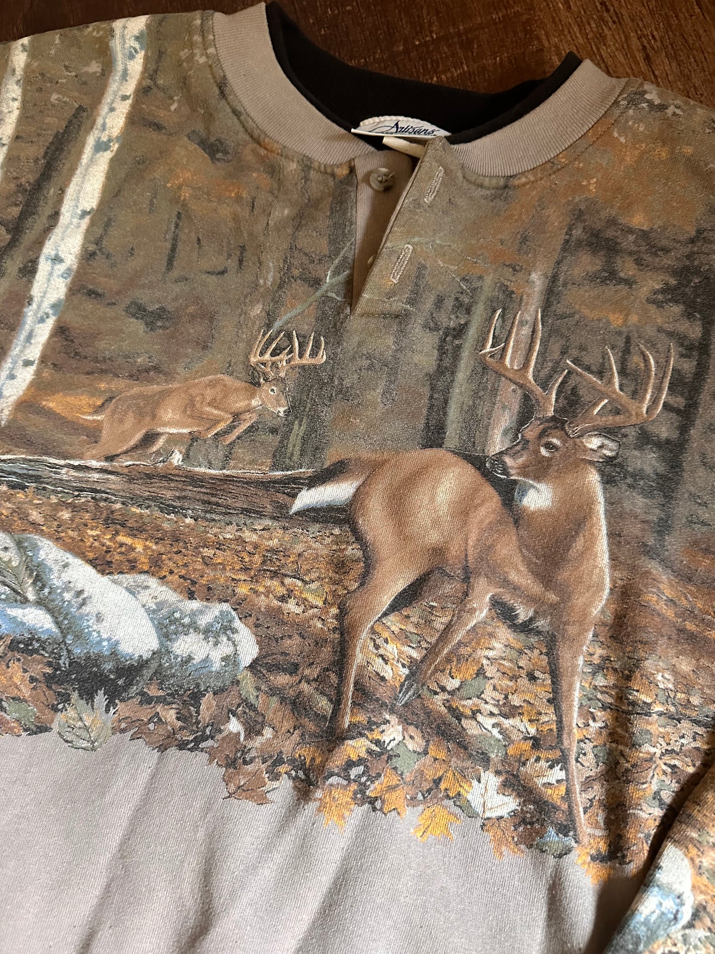 Vintage Art Unlimited Henley Sweatshirt (XL) Deer Print Scene
