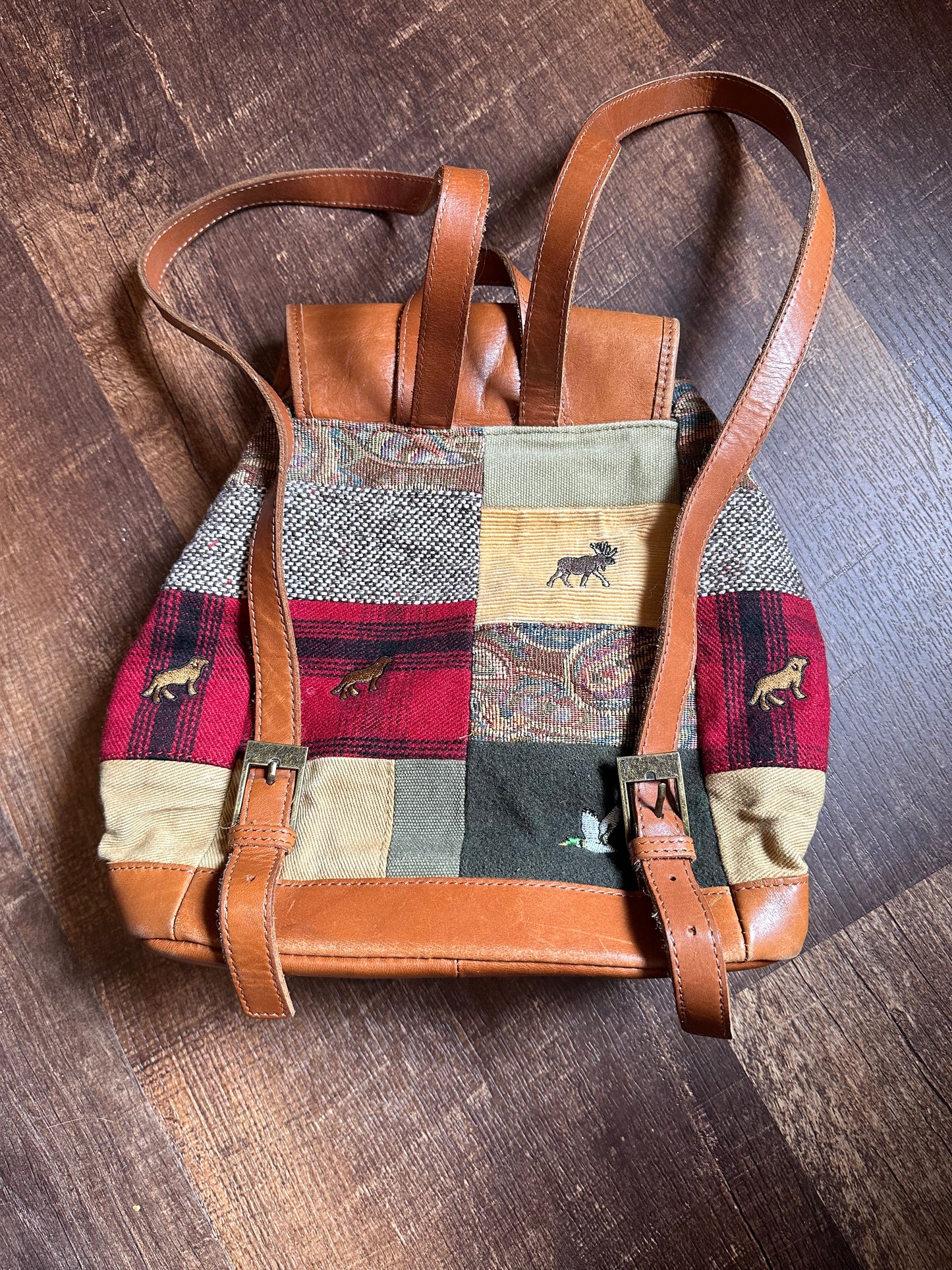 Vintage L.L. Bean Patchwork Mini Backpack - Embroidered Ducks, Dogs, Moose Motif
