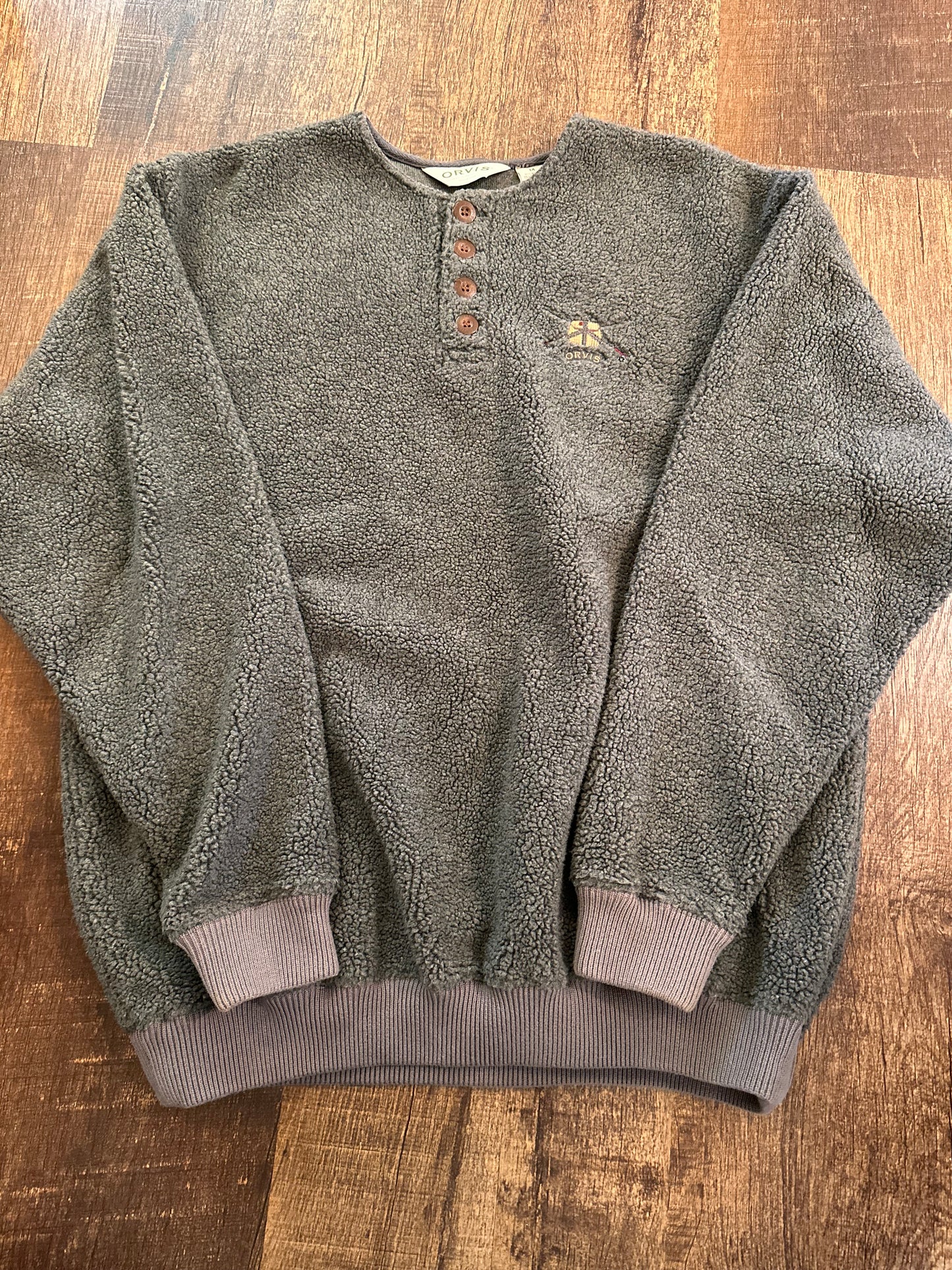Vintage Orvis Sherpa Henley (M) Embroidered Creel Logo - Gray
