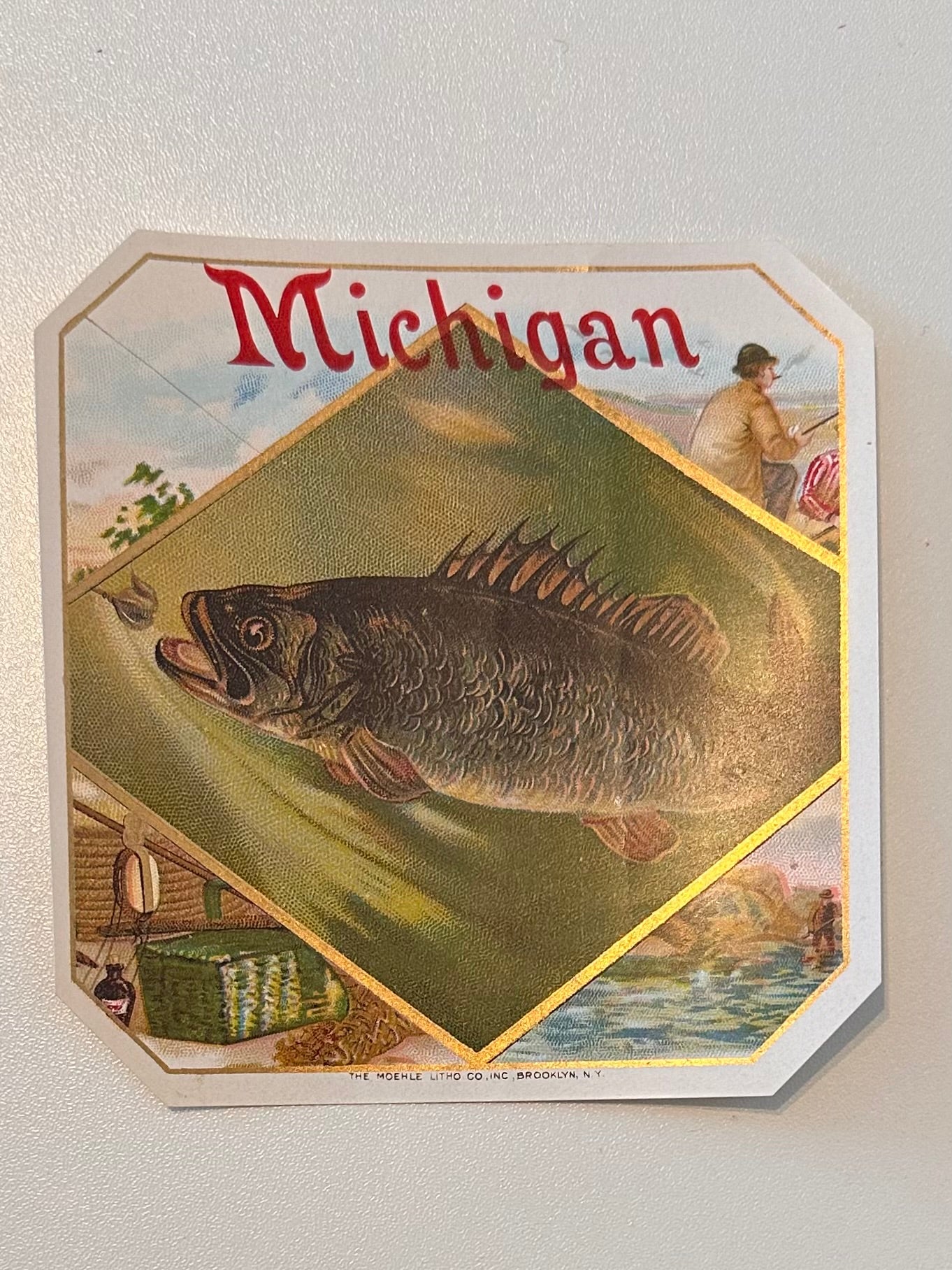 Vintage 1905 Cigar Label Advertisement - Michigan Bass Fishing