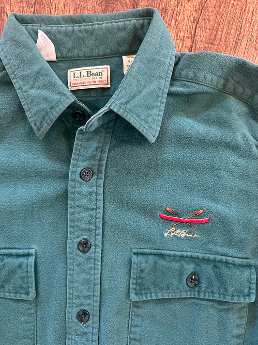 Vintage L.L. Bean Chamois Shirt (16.5) Embroidered Canoe Logo - Teal