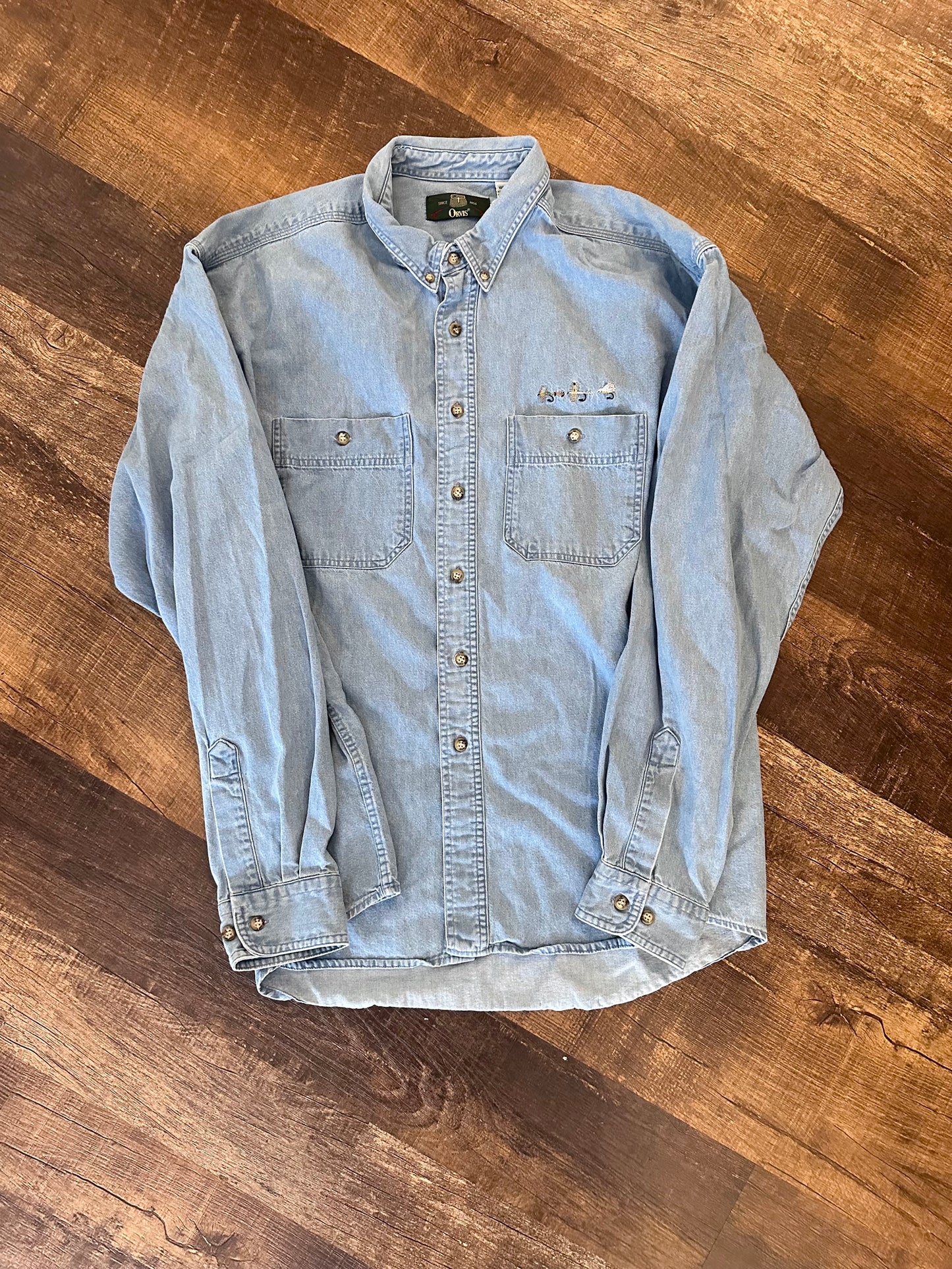 Vintage Orvis Denim Button Down (XXL) Embroidered Fly Lures