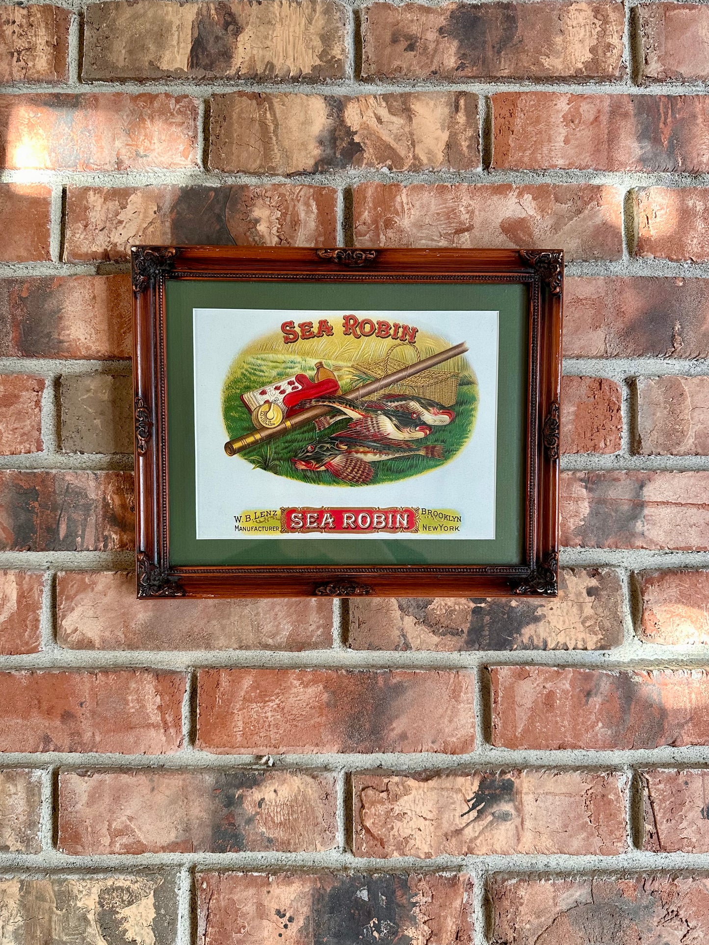 Vintage 1910-1920 Sea Robin Cigar Label Framed - Trout and Fly Rod