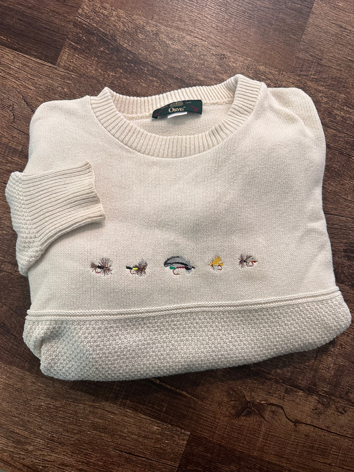 Vintage Orvis Sweater (L) Embroidered Flies