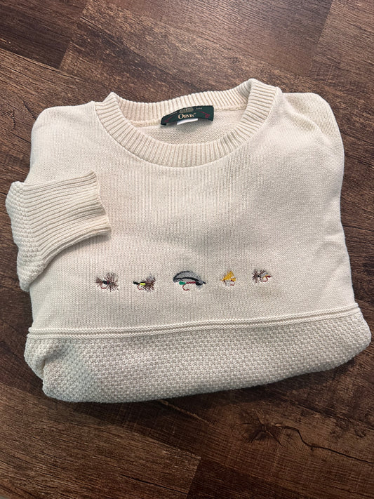 Vintage Orvis Sweater (L) Embroidered Flies