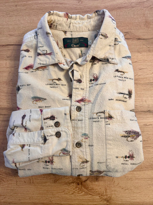 Vintage Orvis Flannel (L) Fly Lures All Over - Beige / Tan