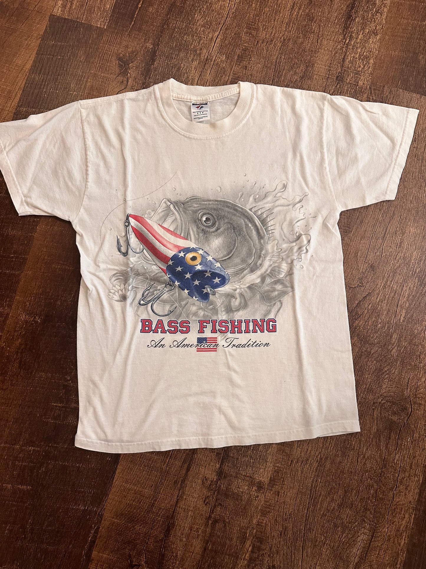 Vintage Jerzees Tshirt (M) Bass Fishing America - White