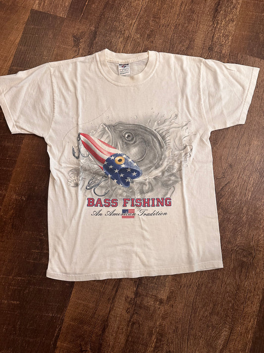 Vintage Jerzees Tshirt (M) Bass Fishing America - White