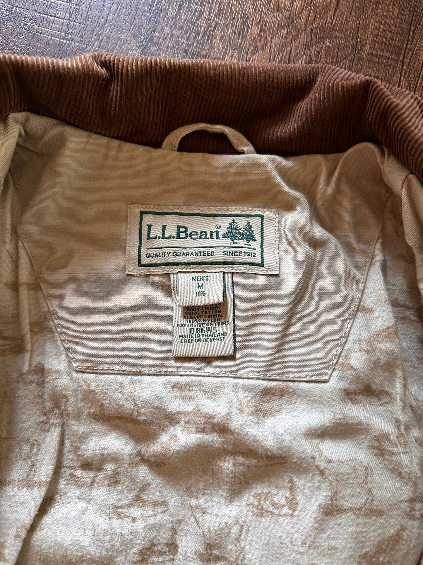 Vintage L.L. Bean Chore Coat (M) Trout Deer Duck Lining Fish Hunt Camp - Cream/Gray