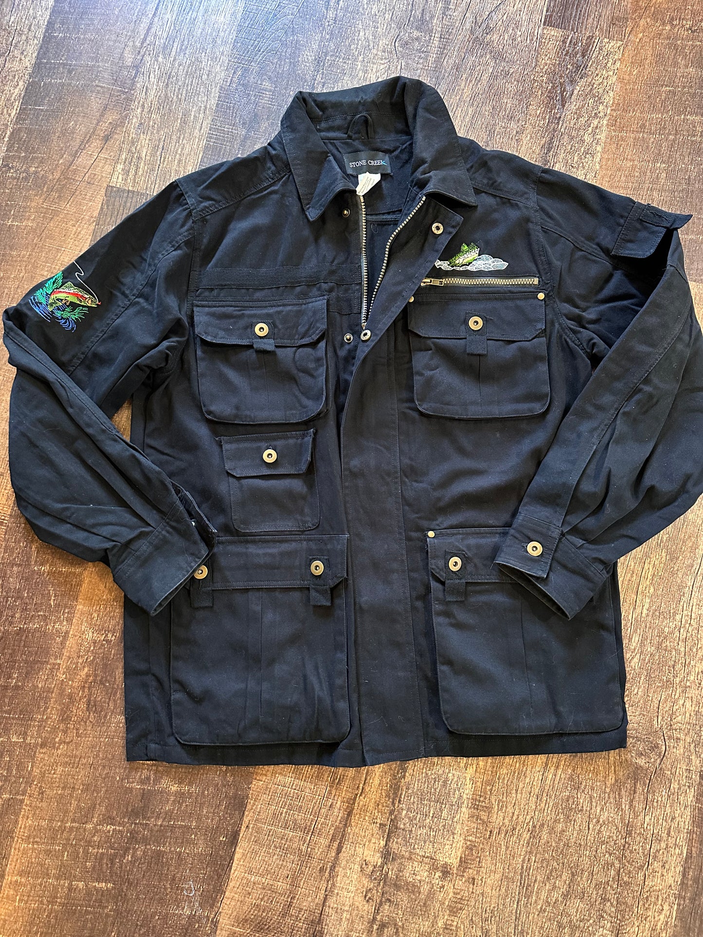 Vintage Stony Creek Utility Jacket (M) Embroidered Trouts - Black