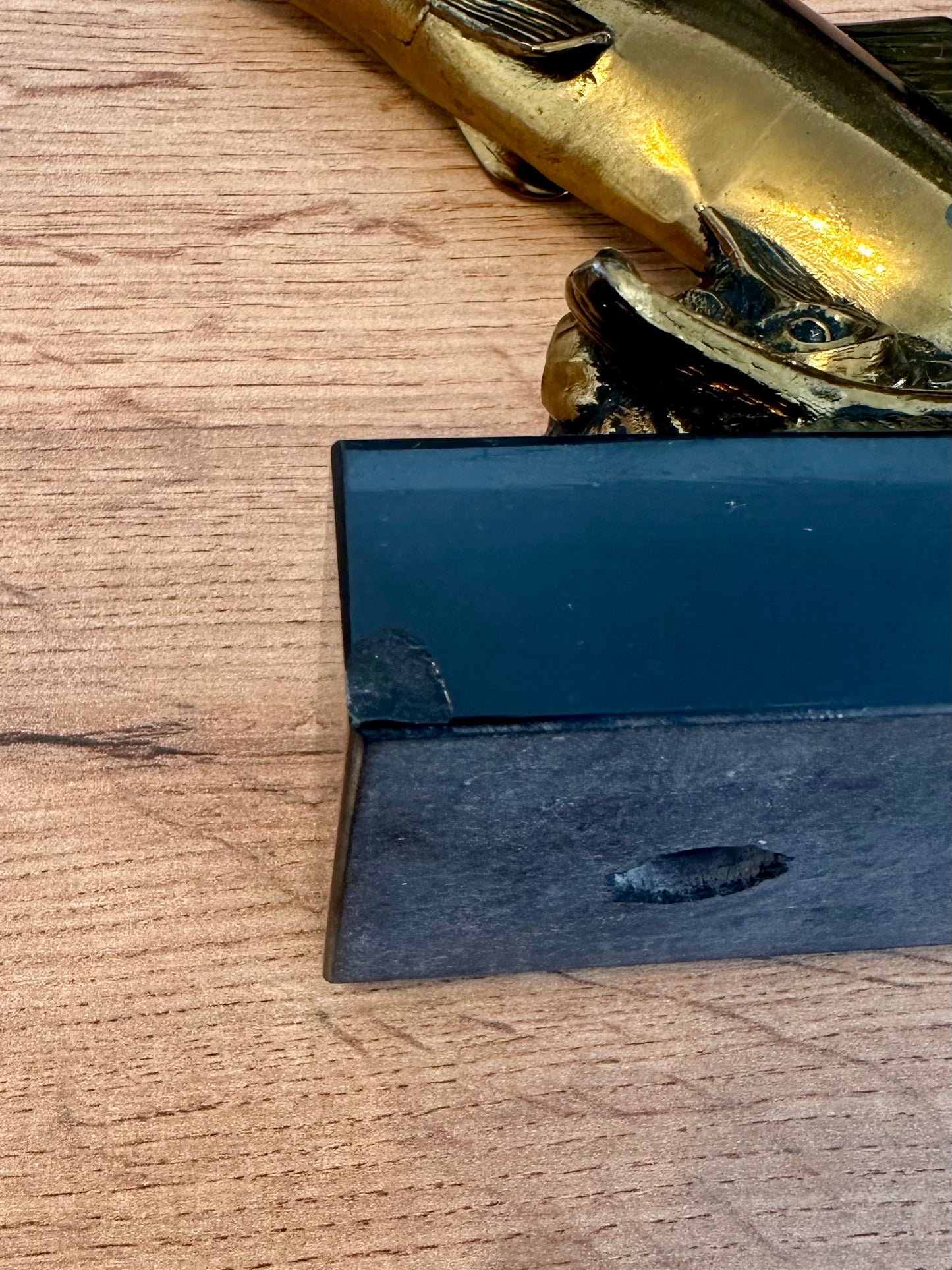 Vintage Metal Gold and Onyx Trout Bookends