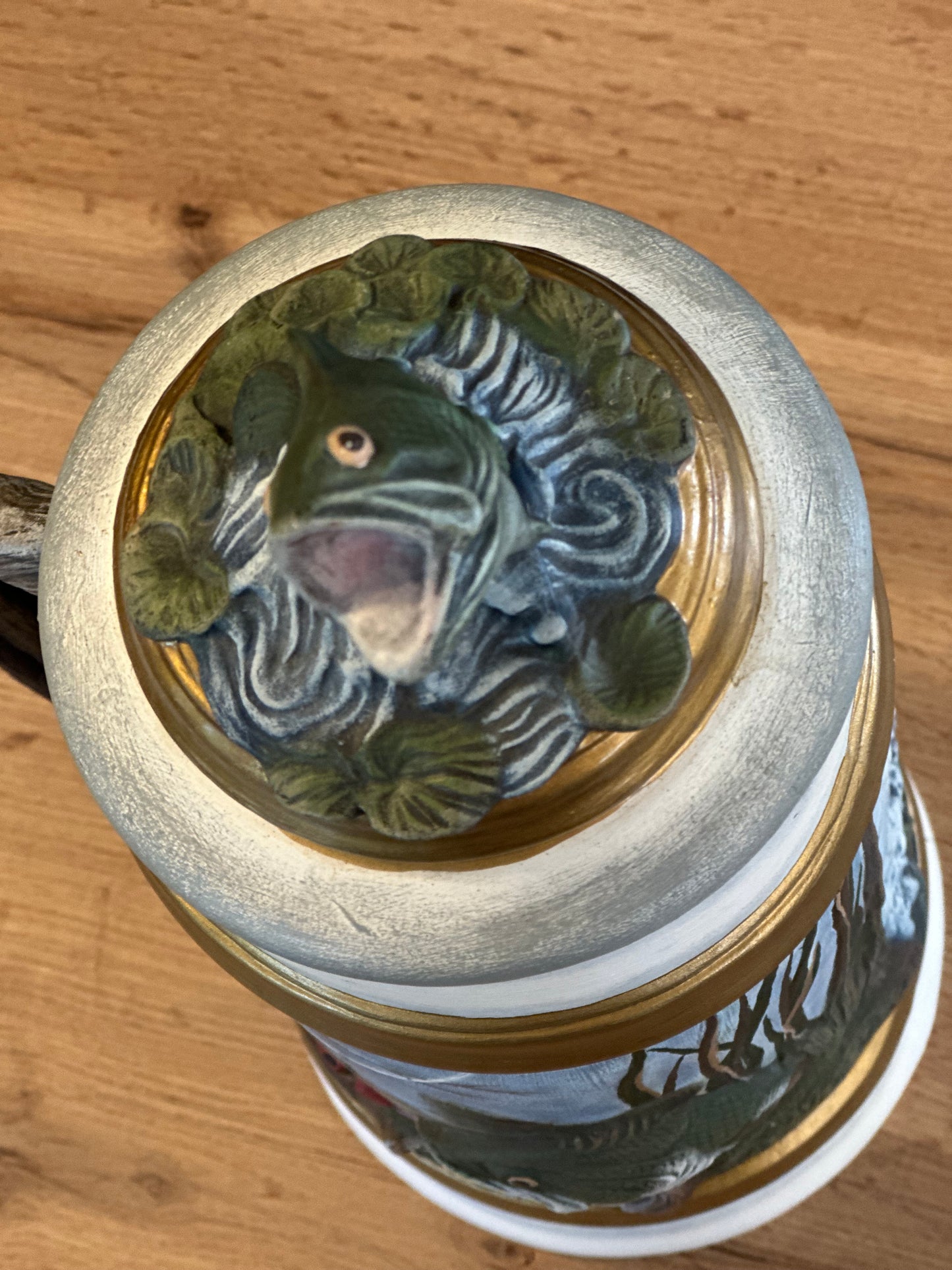 Vintage Large 3D Stein - Bass Fishing Scene with Removable Lid