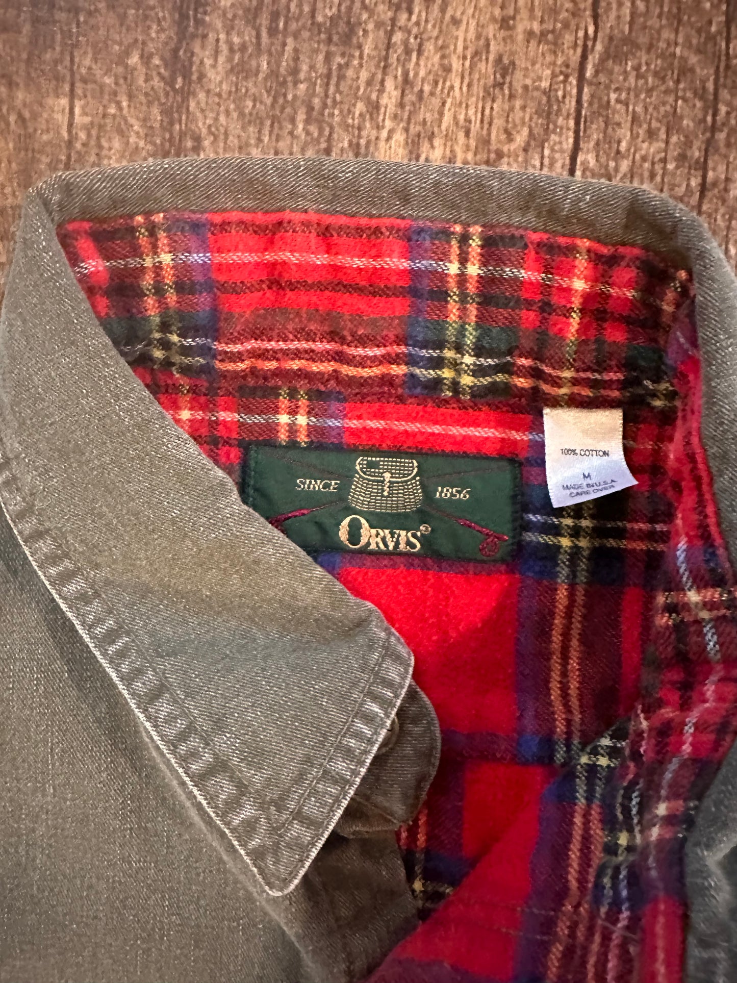 Vintage Orvis Button Down Flannel Lined (M) Embroidered Flies - Gray