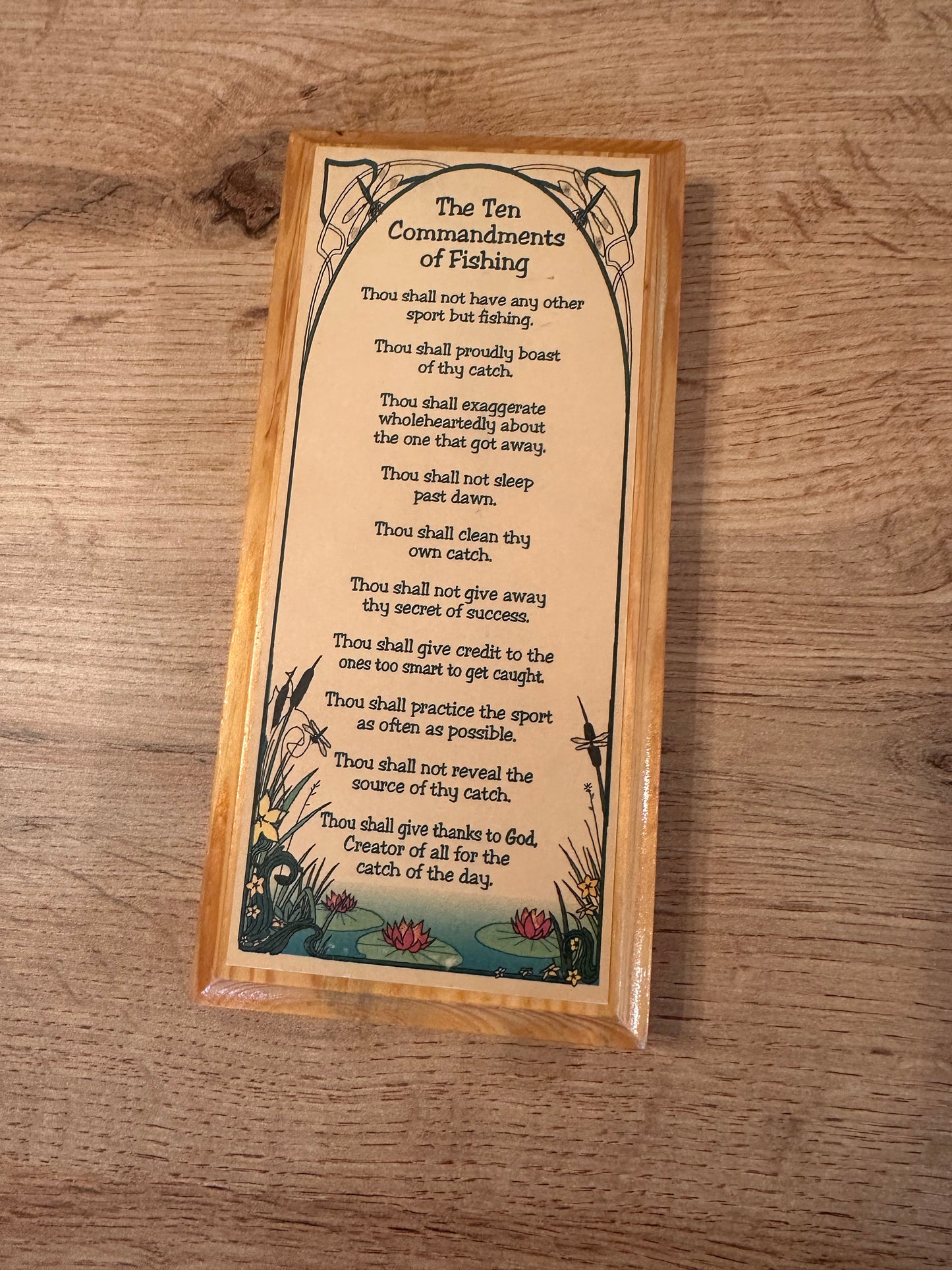 Vintage Plaque Ten Commandments of Fishing