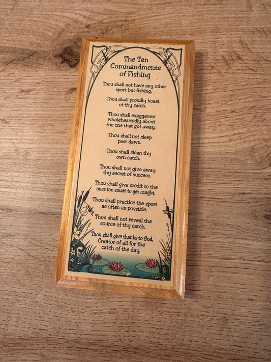 Vintage Plaque Ten Commandments of Fishing