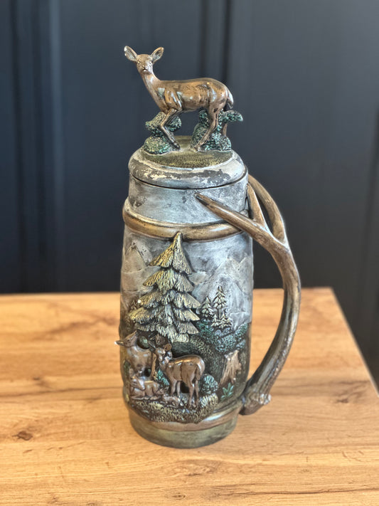 Vintage Large 3D Stein - Deer Scene with Removable Lid