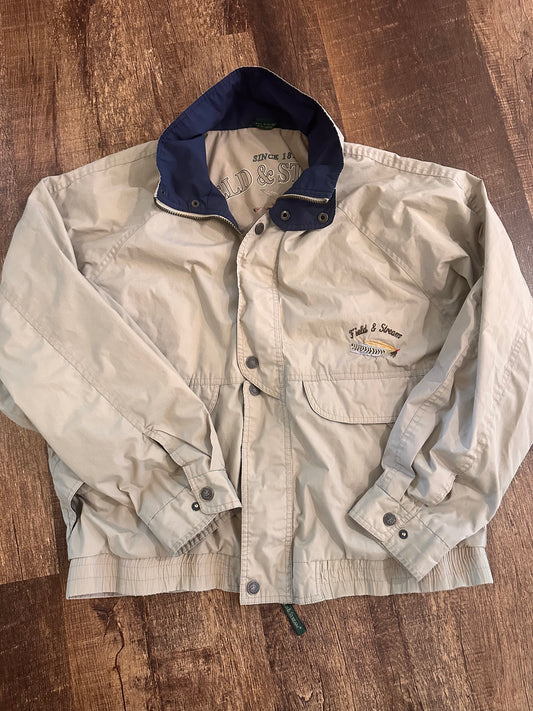 Vintage Field & Stream Windbreaker (L) Fine Tackle Graphic Inside - Gray