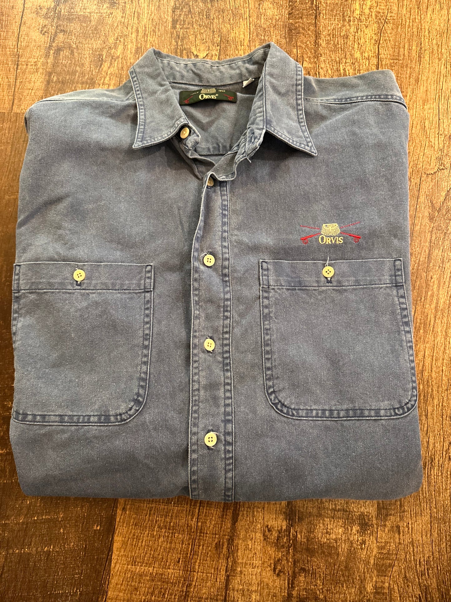 Vintage Orvis Button Down (XL) Man’s Desire to Fly Back Print - Blue