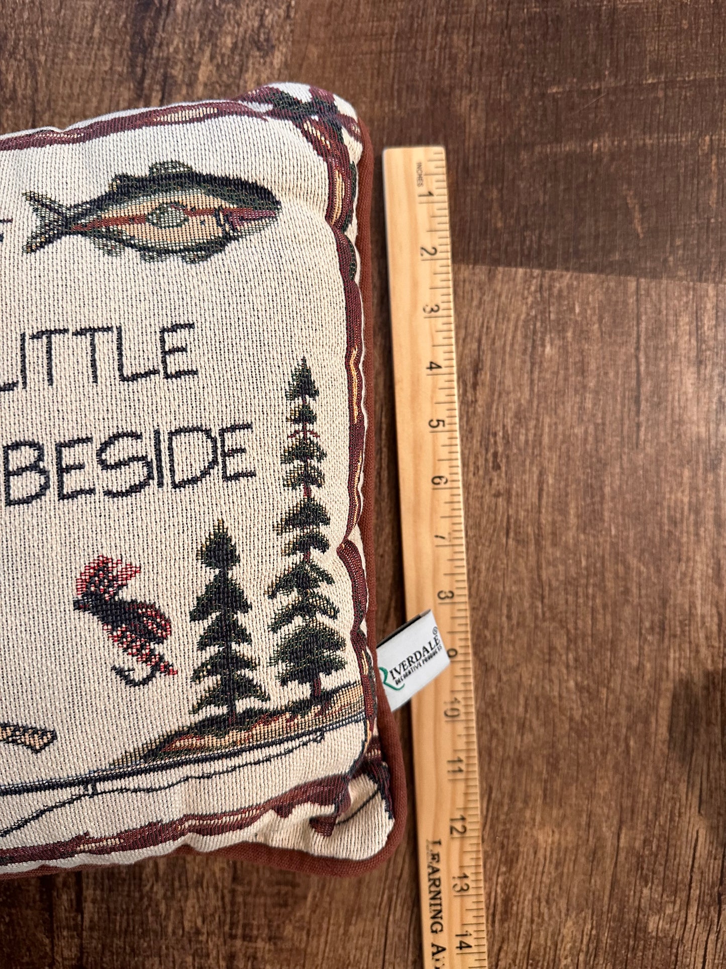 Vintage Riverside Tapestry Pillow - House Beside the Water