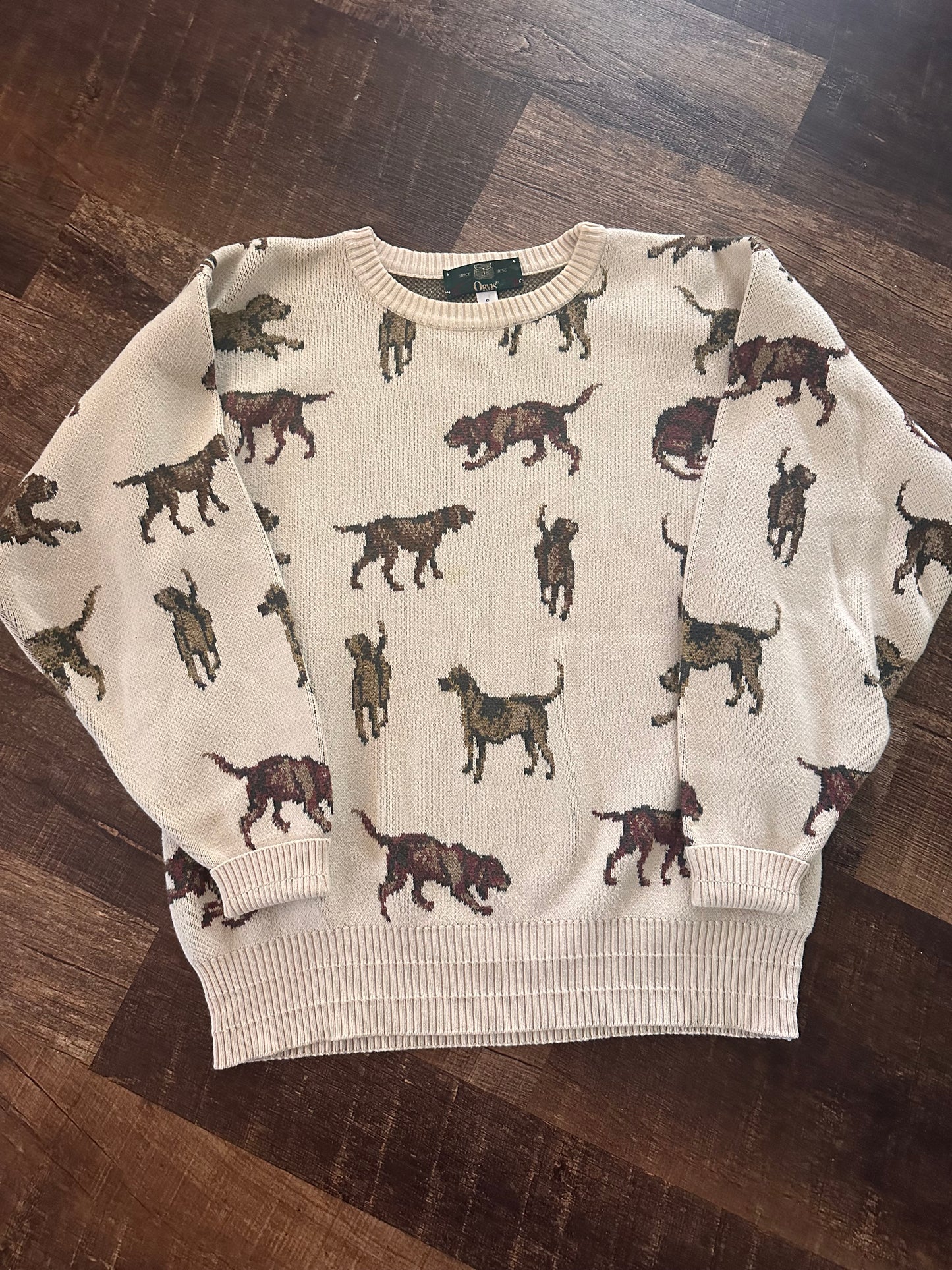 Vintage Orvis Sweater (S) Dog Prints - Cream