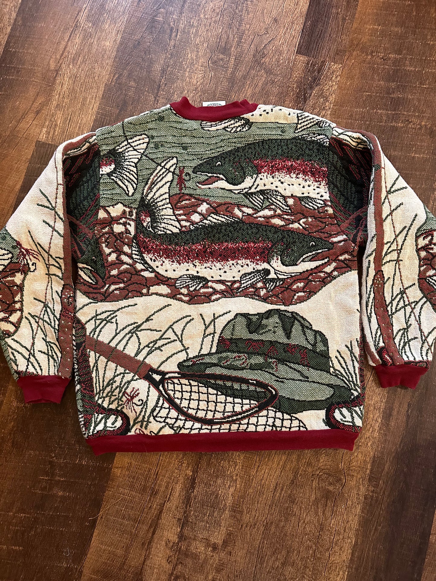 Vintage Sugar Street Fly Fishing Trout Tapestry Sweater (OS)
