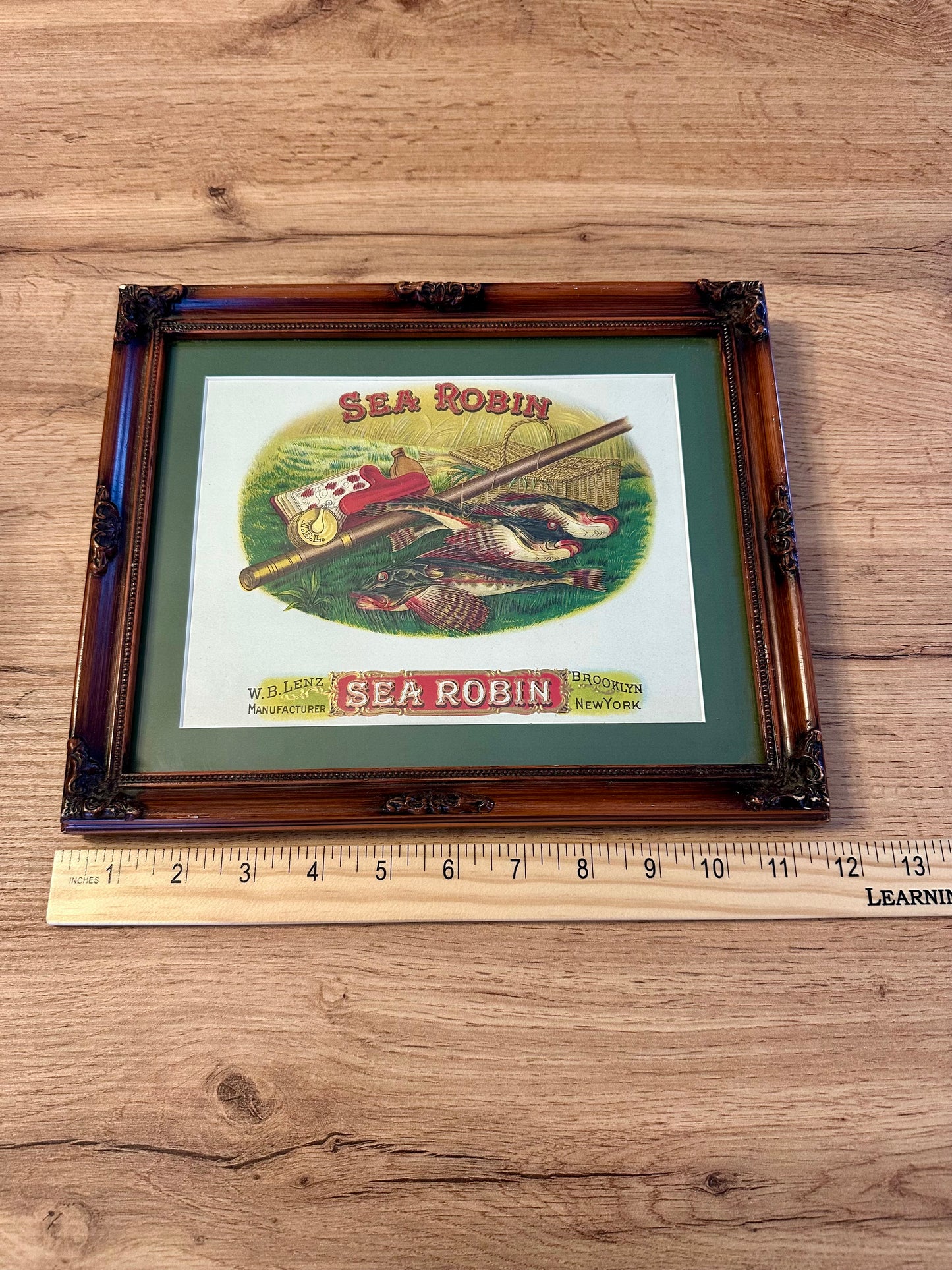 Vintage 1910-1920 Sea Robin Cigar Label Framed - Trout and Fly Rod