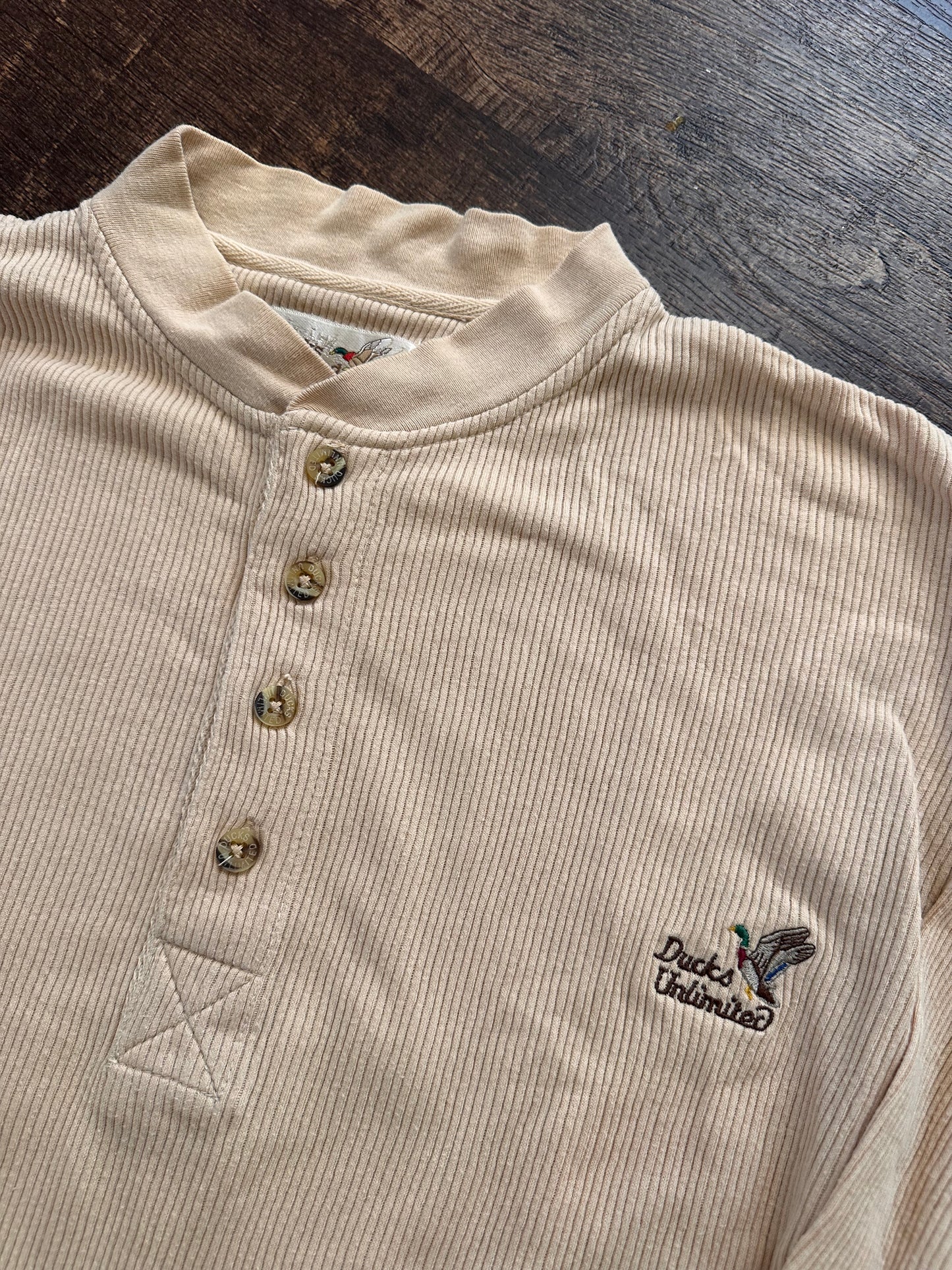 Vintage Ducks Unlimited Peach Ribbed Cotton Henley (L)