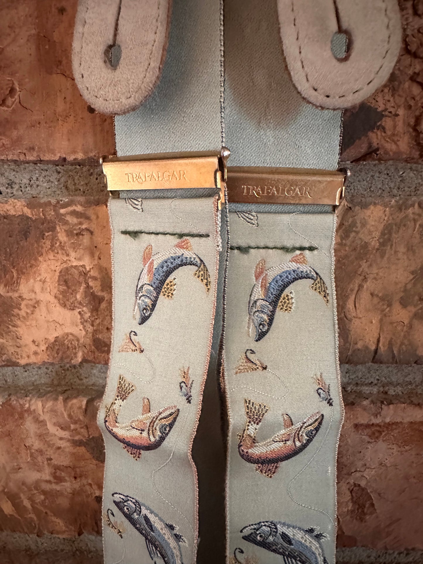 Vintage Trafalgar Silk Suspenders - Fly Fishing Trout Theme