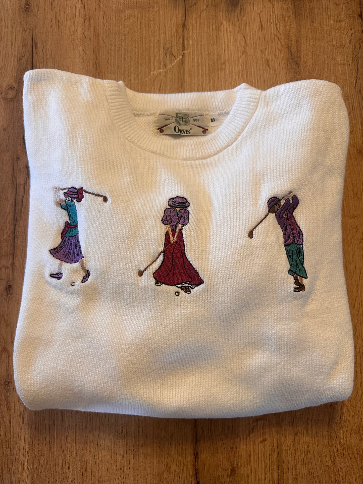 Vintage Orvis Sweater (S) Lady Golfers - White