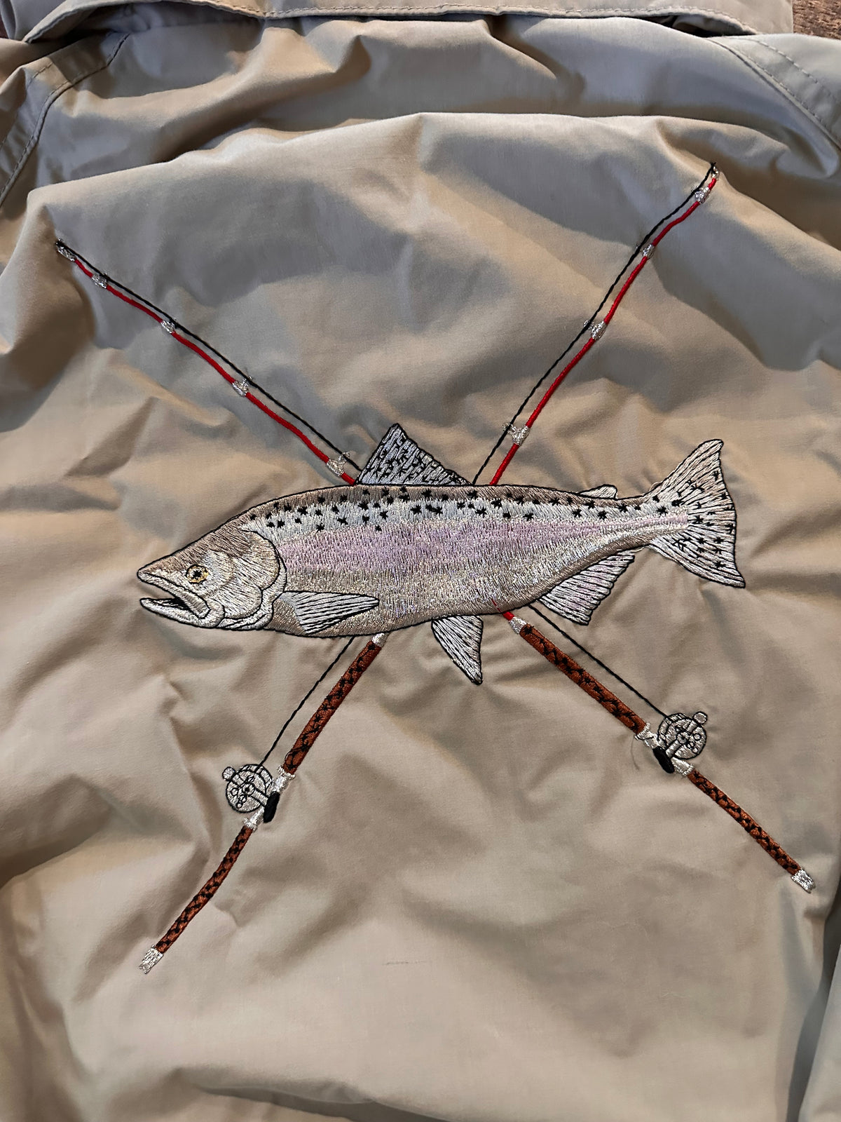 Vintage O’Keefes Reed Windbreaker Bomber (XL) Embroidered King Salmon Fishing