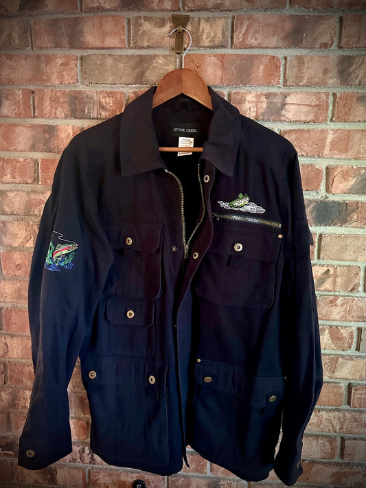 Vintage Stony Creek Utility Jacket (M) Embroidered Trouts - Black