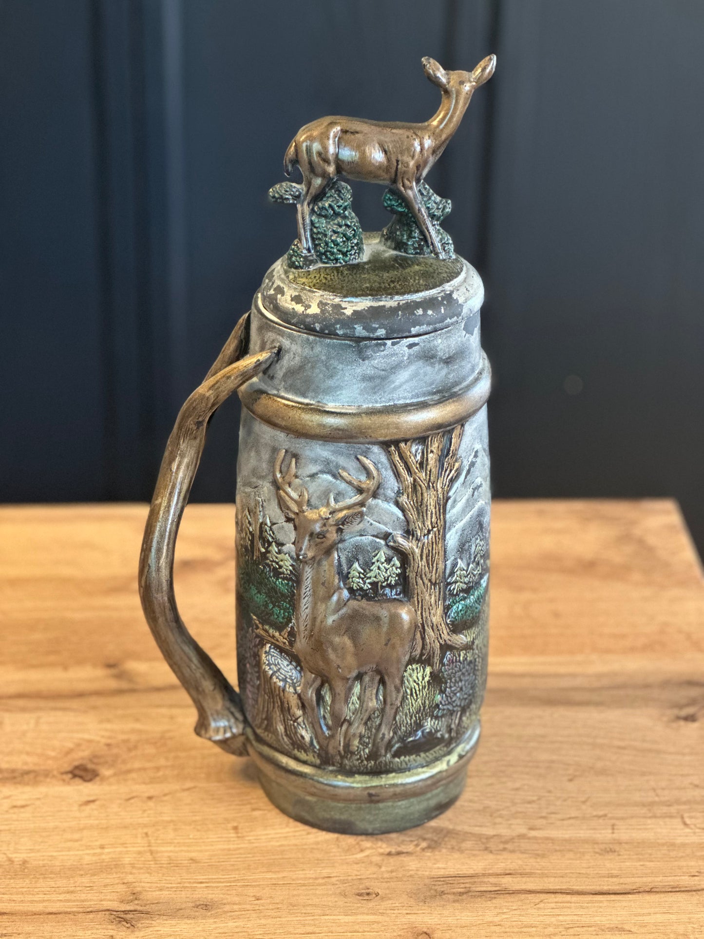 Vintage Large 3D Stein - Deer Scene with Removable Lid
