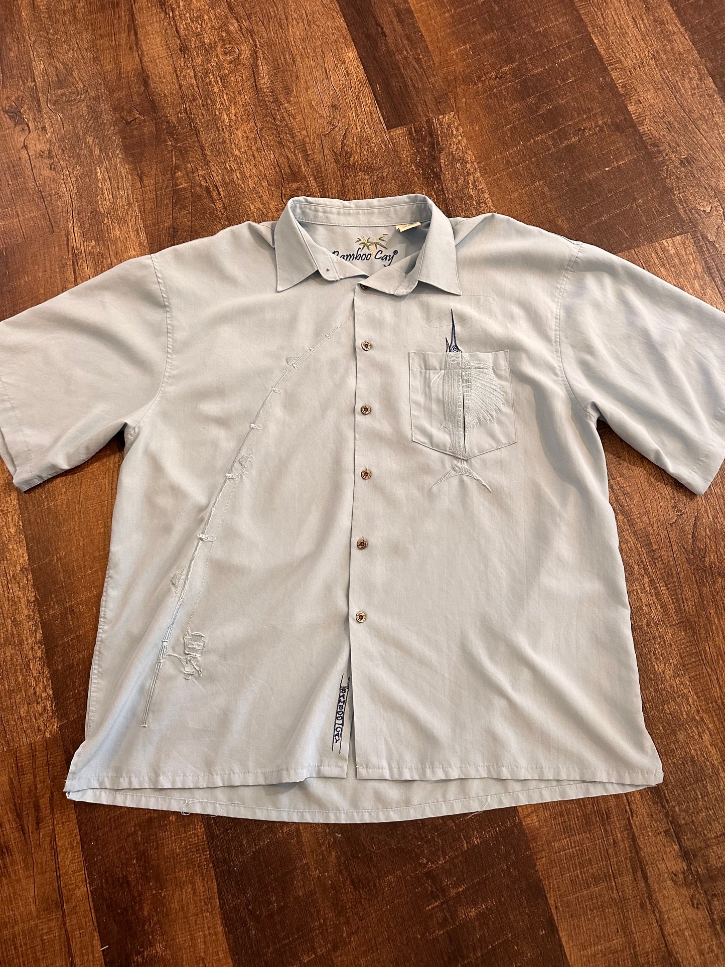 Bamboo Cay Button Down T (XXL) Sailfish Fishing Pocket - Light Blue