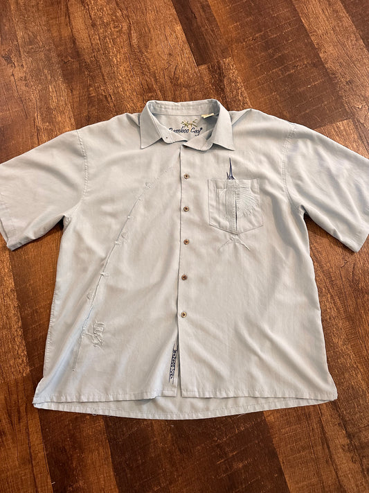 Bamboo Cay Button Down T (XXL) Sailfish Fishing Pocket - Light Blue