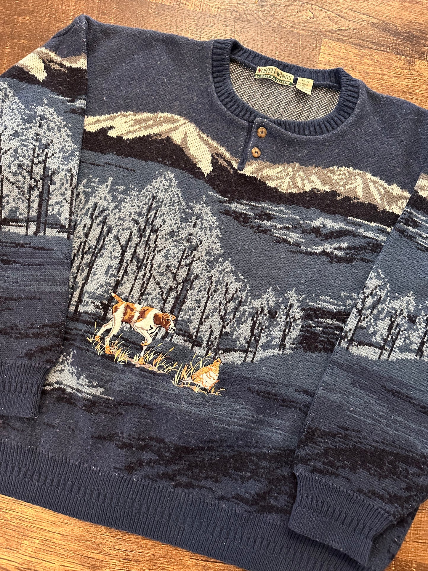 Vintage North Winds Cotton Traders (3XLT) Embroidered Bird Hunt in Mountains