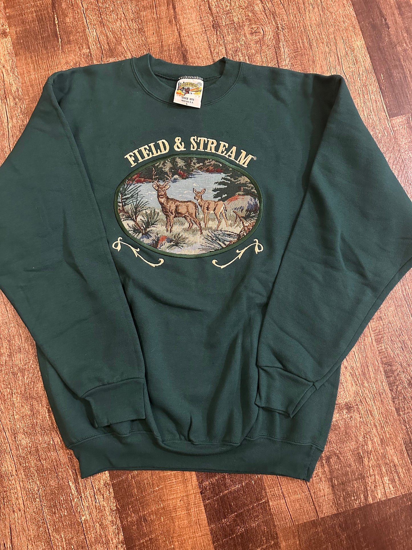 Vintage Field & Stream Crewneck (L) Tapestry Deer - Green * New