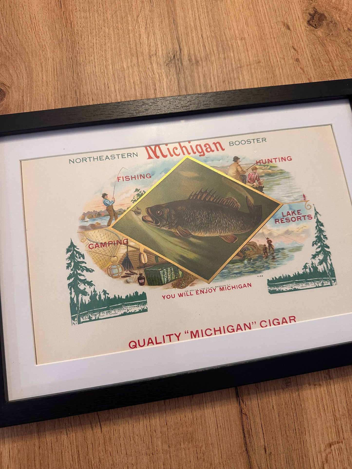 Vintage Cigar Box Label - Late 1800s/Early 1900s Featuring Michigan Outdoors