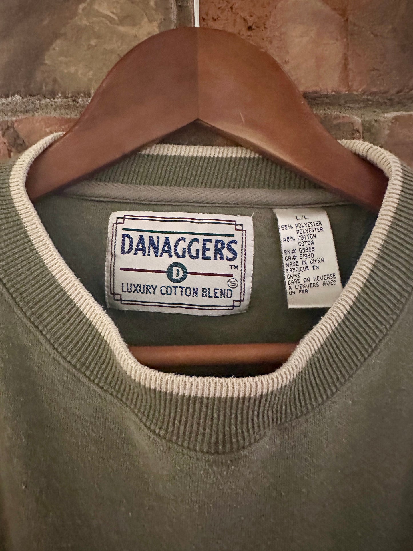 Vintage Danaggers “Catch and Release” Sweatshirt (L) Embroidered Brown Trout - Olive Green