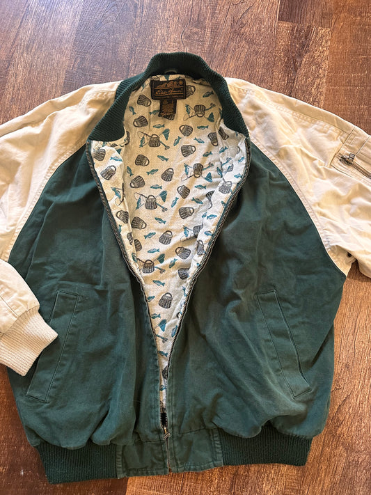 Vintage Eddie Bauer Bomber (L) Fly Fishing Lining - Cream and Green