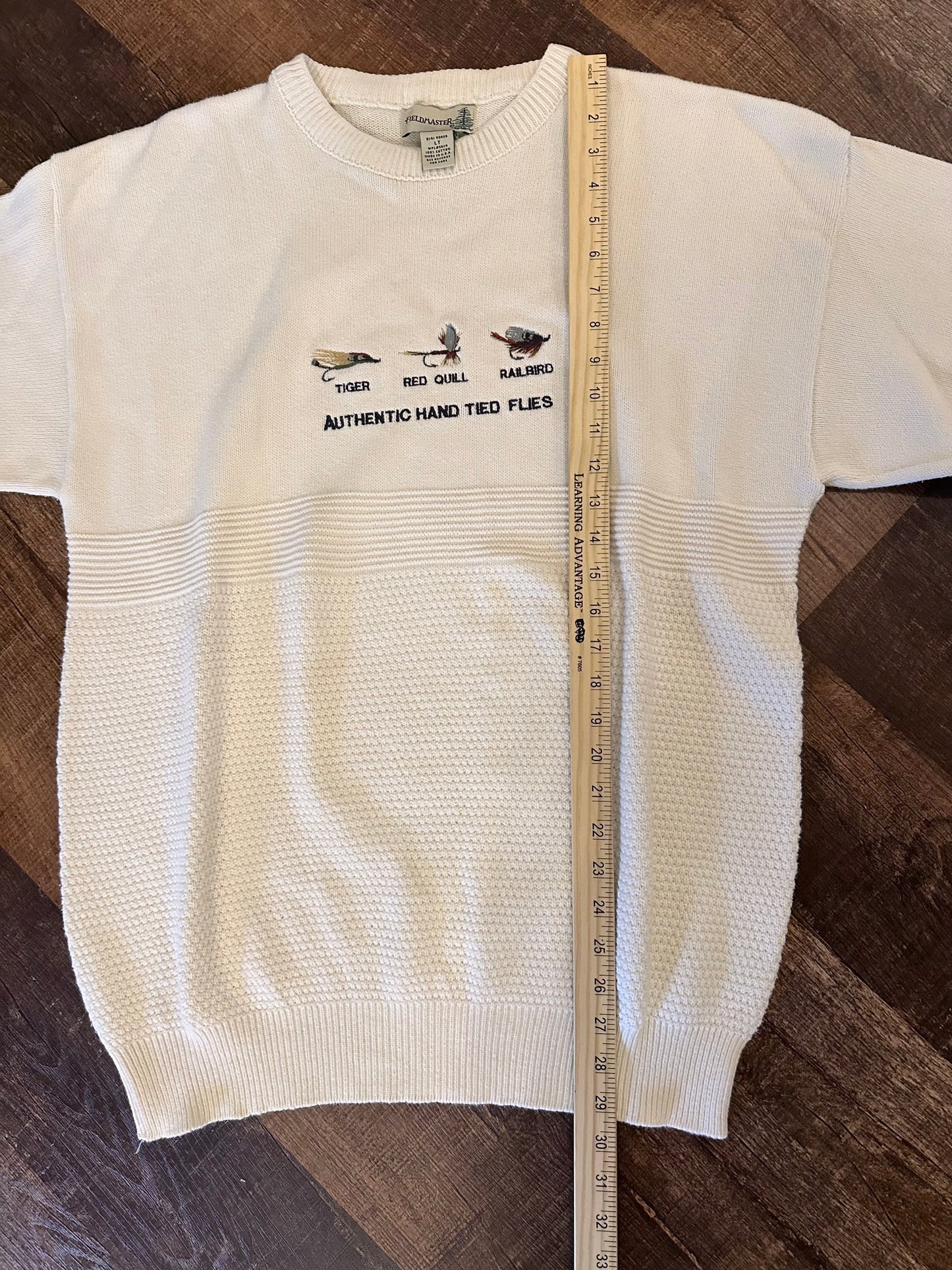 Vintage Fieldmaster Sweater (LT) Embroidered Authentic Hand Tied Flies Cream White
