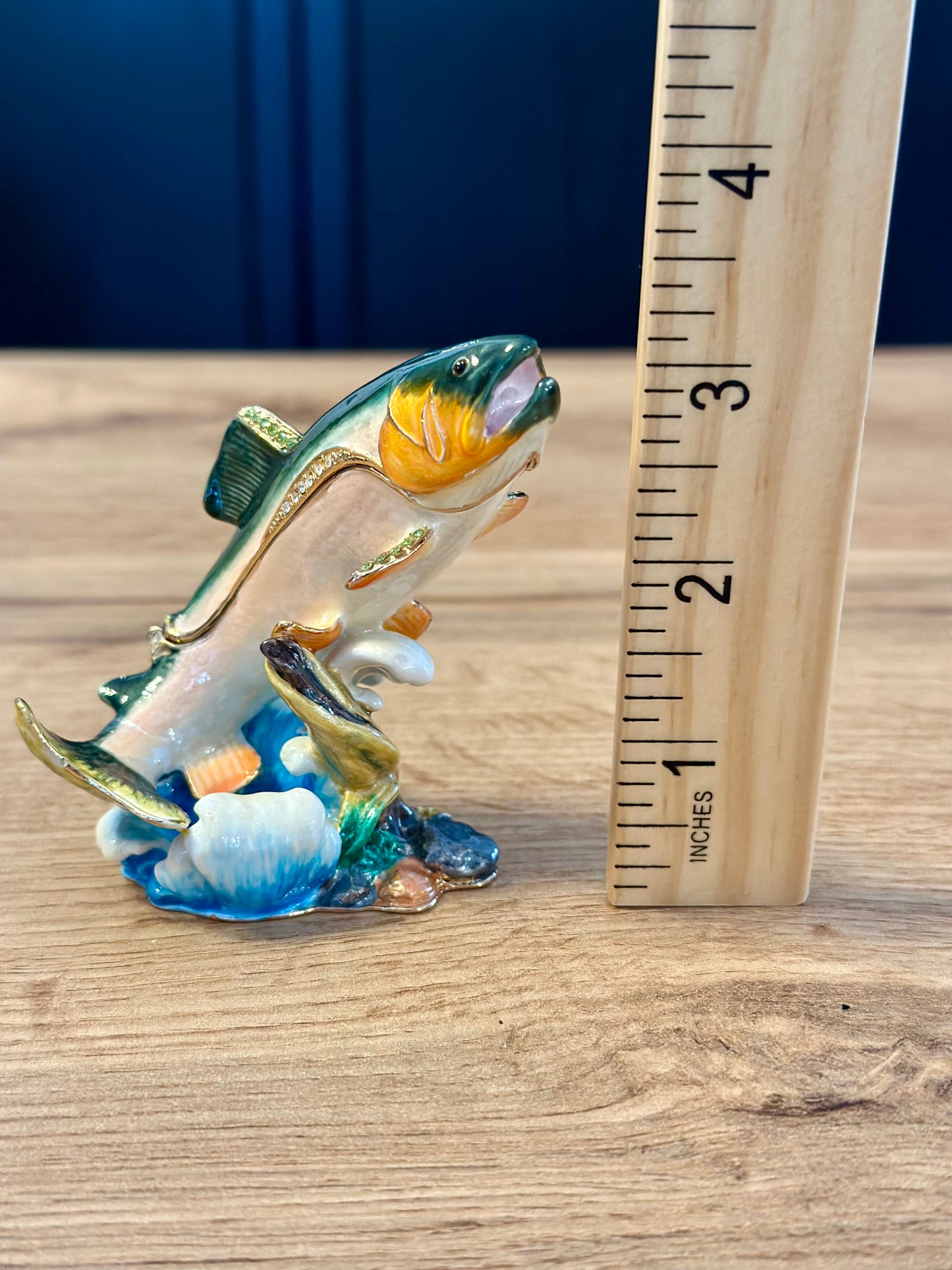 Vintage Bijorca Salmon Trout Jeweled Trinket Box