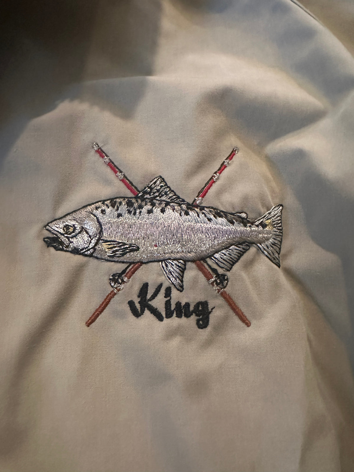 Vintage O’Keefes Reed Windbreaker Bomber (XL) Embroidered King Salmon Fishing