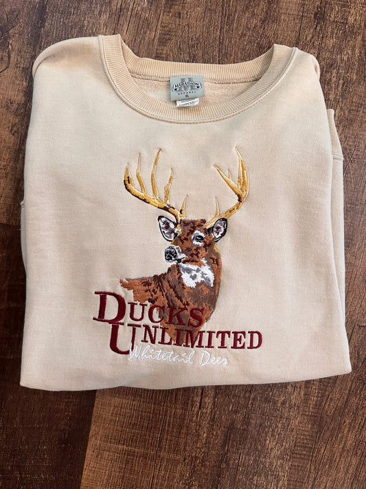 VTG Ducks Unlimited Sweatshirt (XL) Embroidered Buck - Cream